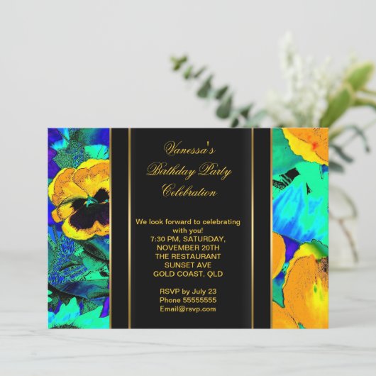 Elegant Birthday Party Abstracte Flowers Kaart (Staand voorkant)