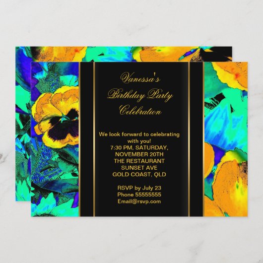 Elegant Birthday Party Abstracte Flowers Kaart (Voorkant / Achterkant)