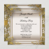 Elegant Birthday Party Beige Cream Damask Kaart (Voorkant / Achterkant)
