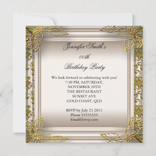 Elegant Birthday Party Beige Cream Damask Kaart (Voorkant)