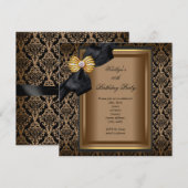 Elegant Birthday Party Black Damask Coffee Gold Kaart (Voorkant / Achterkant)
