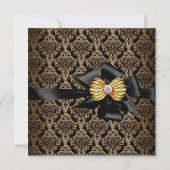 Elegant Birthday Party Black Damask Coffee Gold Kaart (Achterkant)