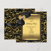 Elegant Birthday Party Black Damask Gold Kaart (Voorkant / Achterkant)