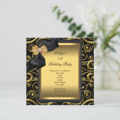 Elegant Birthday Party Black Damask Gold Kaart (Staand voorkant)