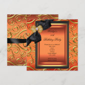 Elegant Birthday Party Black Damask Oranje Gold Kaart (Voorkant / Achterkant)