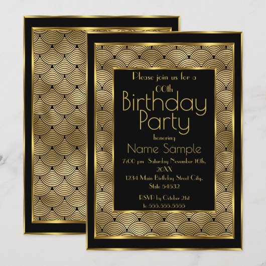 Elegant Birthday Party Black Gold Art Deco 1930 Kaart (Voorkant / Achterkant)