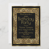 Elegant Birthday Party Black Gold Art Deco Chevron Kaart (Voorkant)