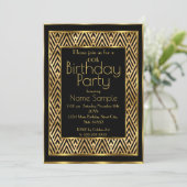 Elegant Birthday Party Black Gold Art Deco Chevron Kaart (Staand voorkant)