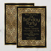 Elegant Birthday Party Black Gold Art Deco Chevron Kaart (Voorkant / Achterkant)
