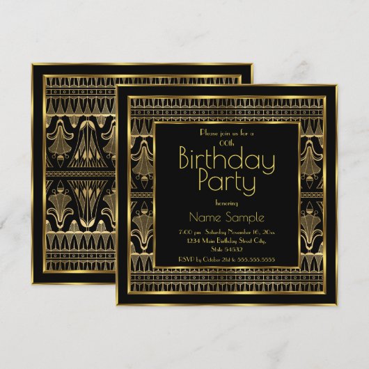 Elegant Birthday Party Black Gold Art Deco Kaart (Voorkant / Achterkant)