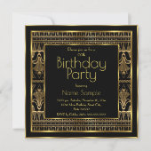 Elegant Birthday Party Black Gold Art Deco Kaart (Voorkant)