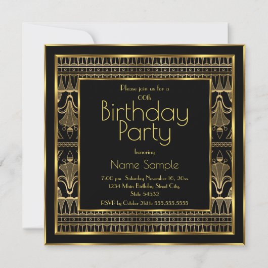 Elegant Birthday Party Black Gold Art Deco Kaart (Voorkant)