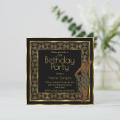 Elegant Birthday Party Black Gold Art Deco Lady Kaart (Staand voorkant)