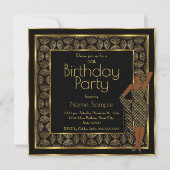 Elegant Birthday Party Black Gold Art Deco Lady Kaart (Voorkant)