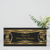 Elegant Birthday Party Black Gold Damask Kaart (Staand voorkant)