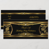 Elegant Birthday Party Black Gold Damask Kaart (Voorkant / Achterkant)
