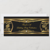 Elegant Birthday Party Black Gold Damask Kaart (Voorkant)