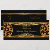 Elegant Birthday Party Black Gold Leopard Kaart (Voorkant / Achterkant)
