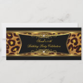 Elegant Birthday Party Black Gold Leopard Kaart (Voorkant)