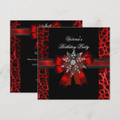 Elegant Birthday Party Black Red Bow Jewel Kaart (Voorkant / Achterkant)