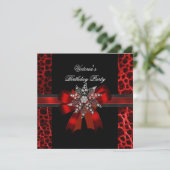 Elegant Birthday Party Black Red Bow Jewel Kaart (Staand voorkant)