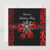 Elegant Birthday Party Black Red Bow Jewel Kaart (Voorkant)