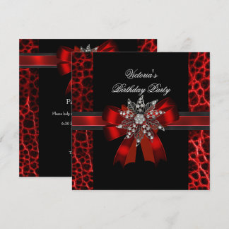 Elegant Birthday Party Black Red Bow Jewel Kaart
