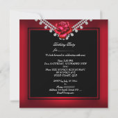 Elegant Birthday Party Black Red Rose Diamond Kaart (Achterkant)