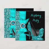 Elegant Birthday Party Blauwgroen Blue High Heed S Kaart (Voorkant / Achterkant)