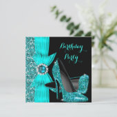 Elegant Birthday Party Blauwgroen Blue High Heed S Kaart (Staand voorkant)