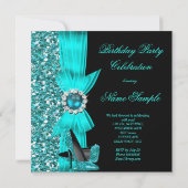 Elegant Birthday Party Blauwgroen Blue High Heed S Kaart (Achterkant)