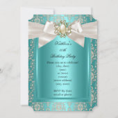 Elegant Birthday Party Blauwgroen Damask Pearl Cre Kaart (Voorkant)