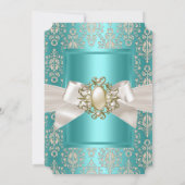 Elegant Birthday Party Blauwgroen Damask Pearl Cre Kaart (Achterkant)