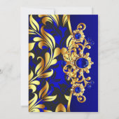 Elegant Birthday Party Blue Gold Black Damask Gems Kaart (Achterkant)