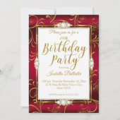 Elegant Birthday Party Burgundy Red Gold Diamond Kaart (Voorkant)