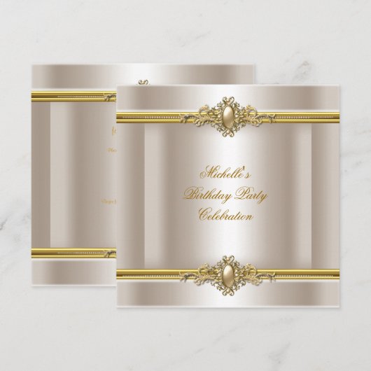 Elegant Birthday Party Cream Gold Pearl Jewel Kaart (Voorkant / Achterkant)