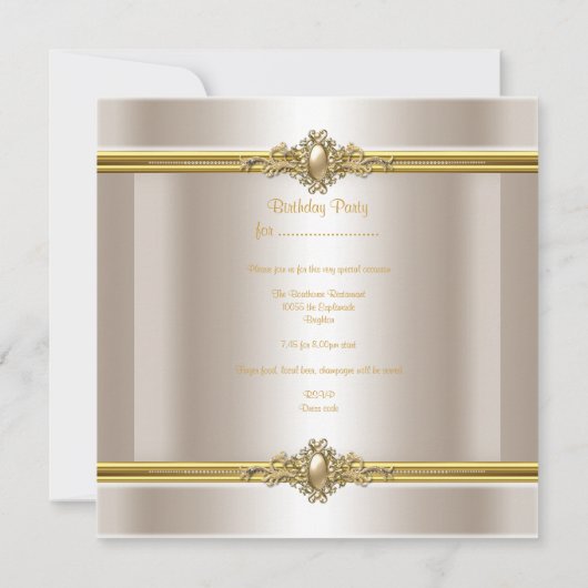 Elegant Birthday Party Cream Gold Pearl Jewel Kaart (Achterkant)