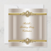 Elegant Birthday Party Cream Gold Pearl Jewel Kaart (Voorkant)