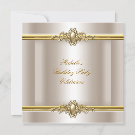 Elegant Birthday Party Cream Gold Pearl Jewel Kaart (Voorkant)