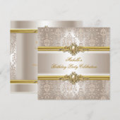 Elegant Birthday Party Damask Cream Gold Pearl 2 Kaart (Voorkant / Achterkant)