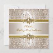 Elegant Birthday Party Damask Cream Gold Pearl 2 Kaart (Voorkant)