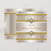 Elegant Birthday Party Damask Cream Gold Pearl Kaart (Voorkant / Achterkant)