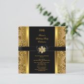 Elegant Birthday Party Damask Gold Diamond Black 2 Kaart (Staand voorkant)
