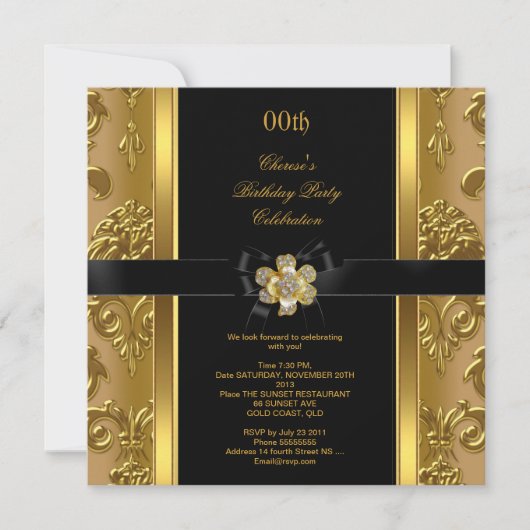 Elegant Birthday Party Damask Gold Diamond Black 2 Kaart (Voorkant)