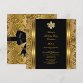 Elegant Birthday Party Damask Gold Diamond Black 3 Kaart (Voorkant / Achterkant)