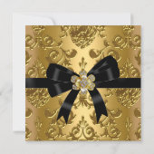 Elegant Birthday Party Damask Gold Diamond Black 3 Kaart (Achterkant)