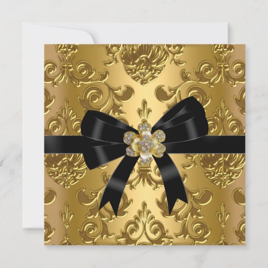 Elegant Birthday Party Damask Gold Diamond Black 3 Kaart (Achterkant)