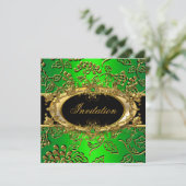Elegant Birthday Party Damask Lime Green Gold Kaart (Staand voorkant)