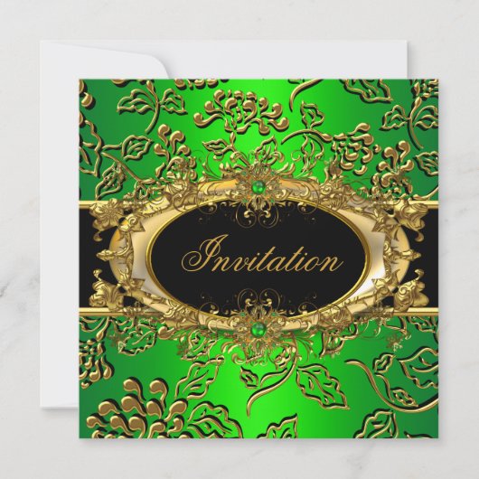 Elegant Birthday Party Damask Lime Green Gold Kaart (Voorkant)
