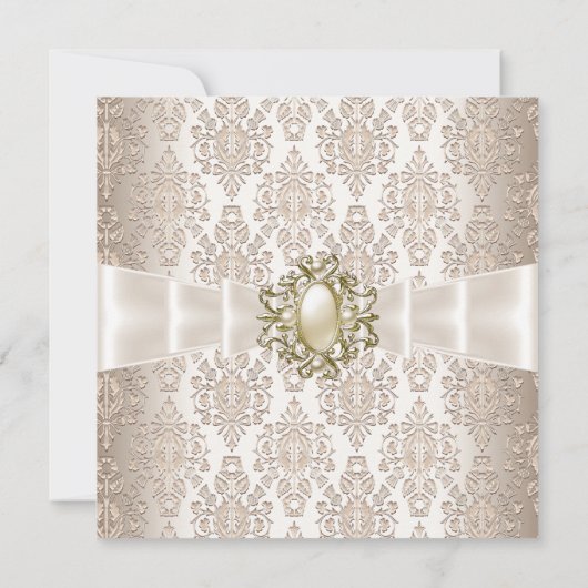 Elegant Birthday Party Damask Pearl Cream Kaart (Achterkant)